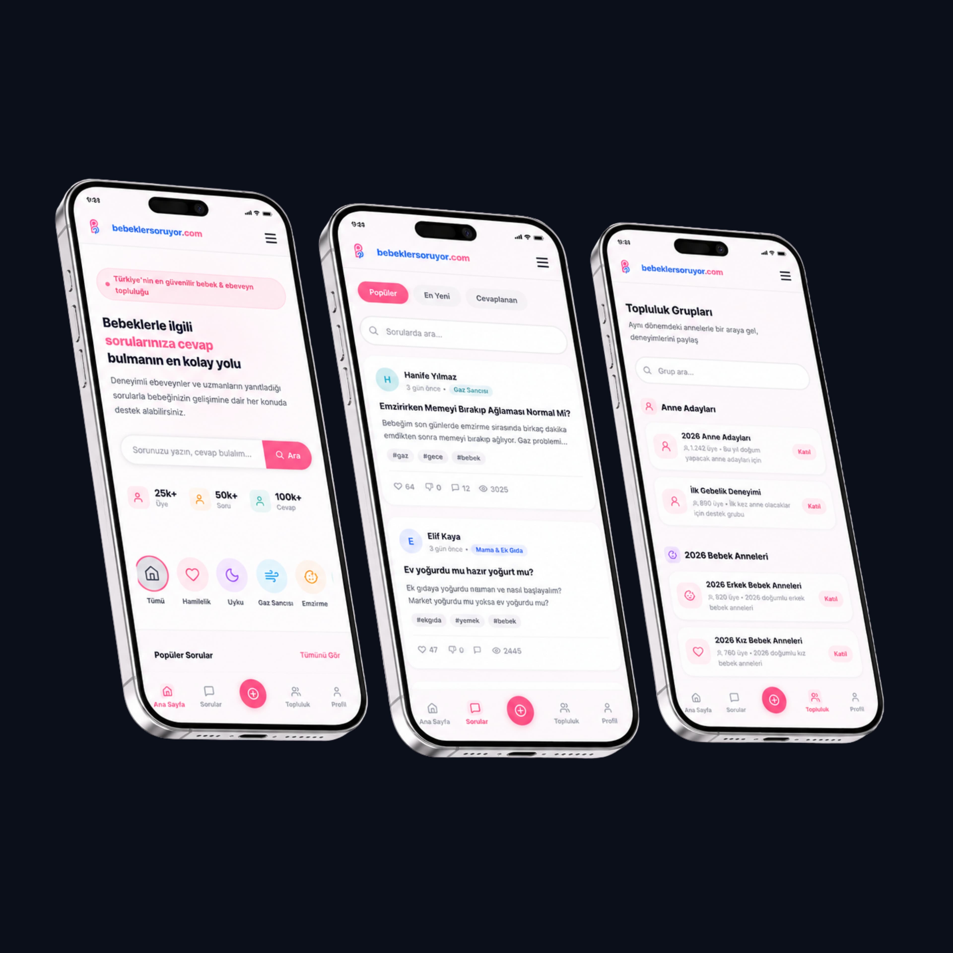 BebeklerSoruyor — UI/UX tasarım mockup