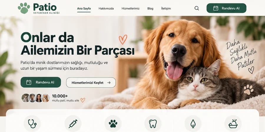 Patio Veteriner kliniği web sitesi şablonu önizlemesi