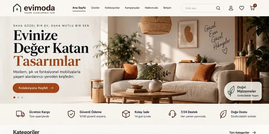 Evimoda Mobilya e-ticareti web sitesi şablonu önizlemesi